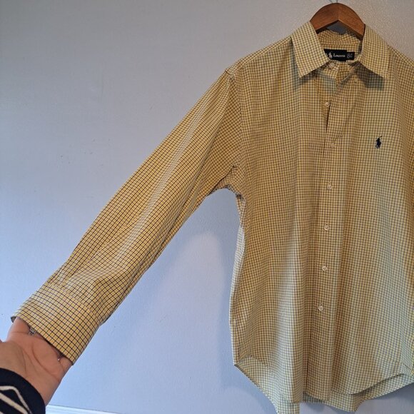 Ralph Lauren Classic Fit Mens Micro Plaid Yellow & Blue Mens‎ Shirt Size 15.1/2 - Picture 3 of 11